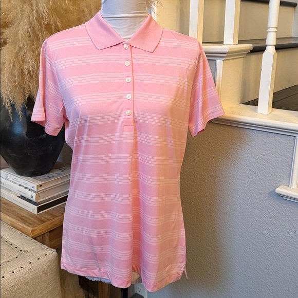 Nike Tops - Nike Dry Fit Tour Performance Polo Pink White Golf Shirt Size Large
